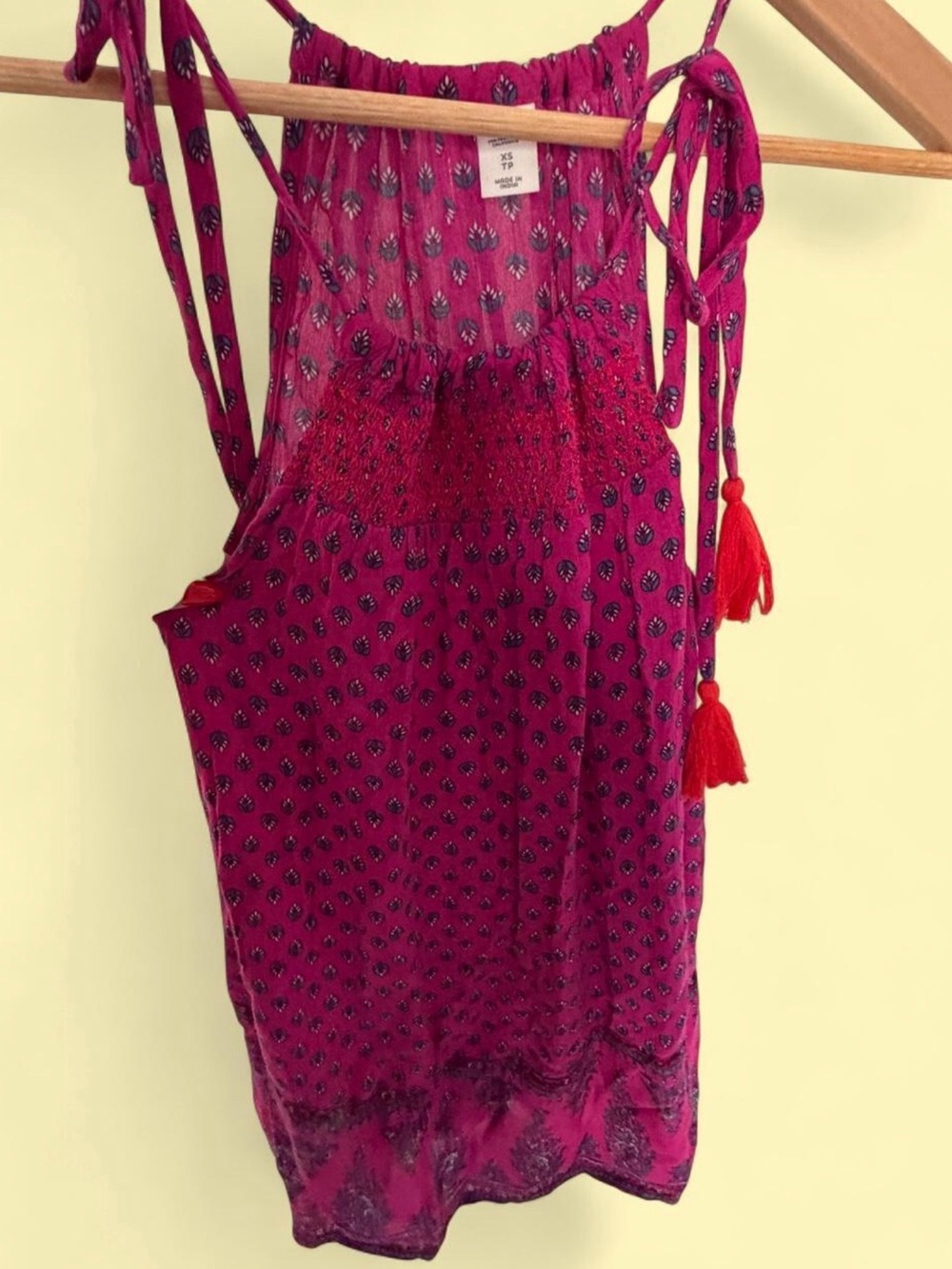 Old Navy Fuchsia Printed Mini Dress with Red Tassels